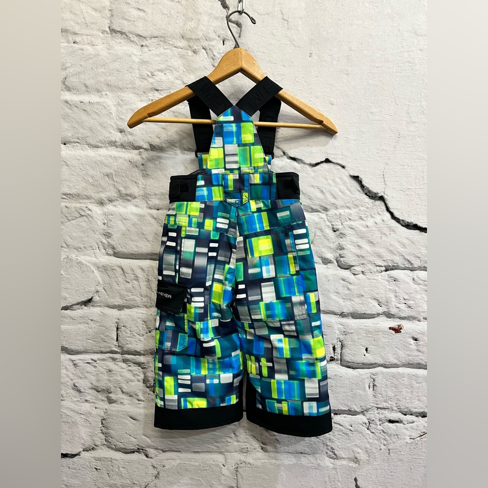 Obermeyer Colorful Patchwork Neon Green Blue Overall Snowsuit Suspenders Snow - Picture 4 of 7